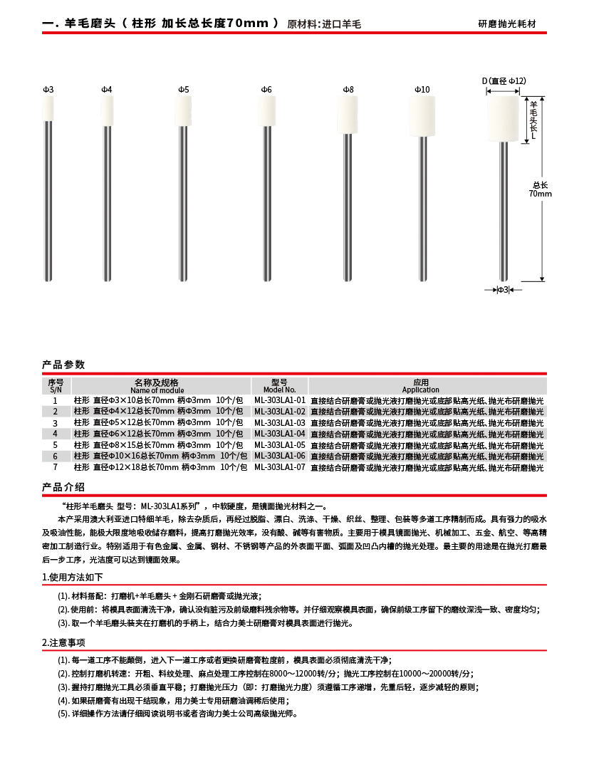 羊毛磨头（柱形 70mm）